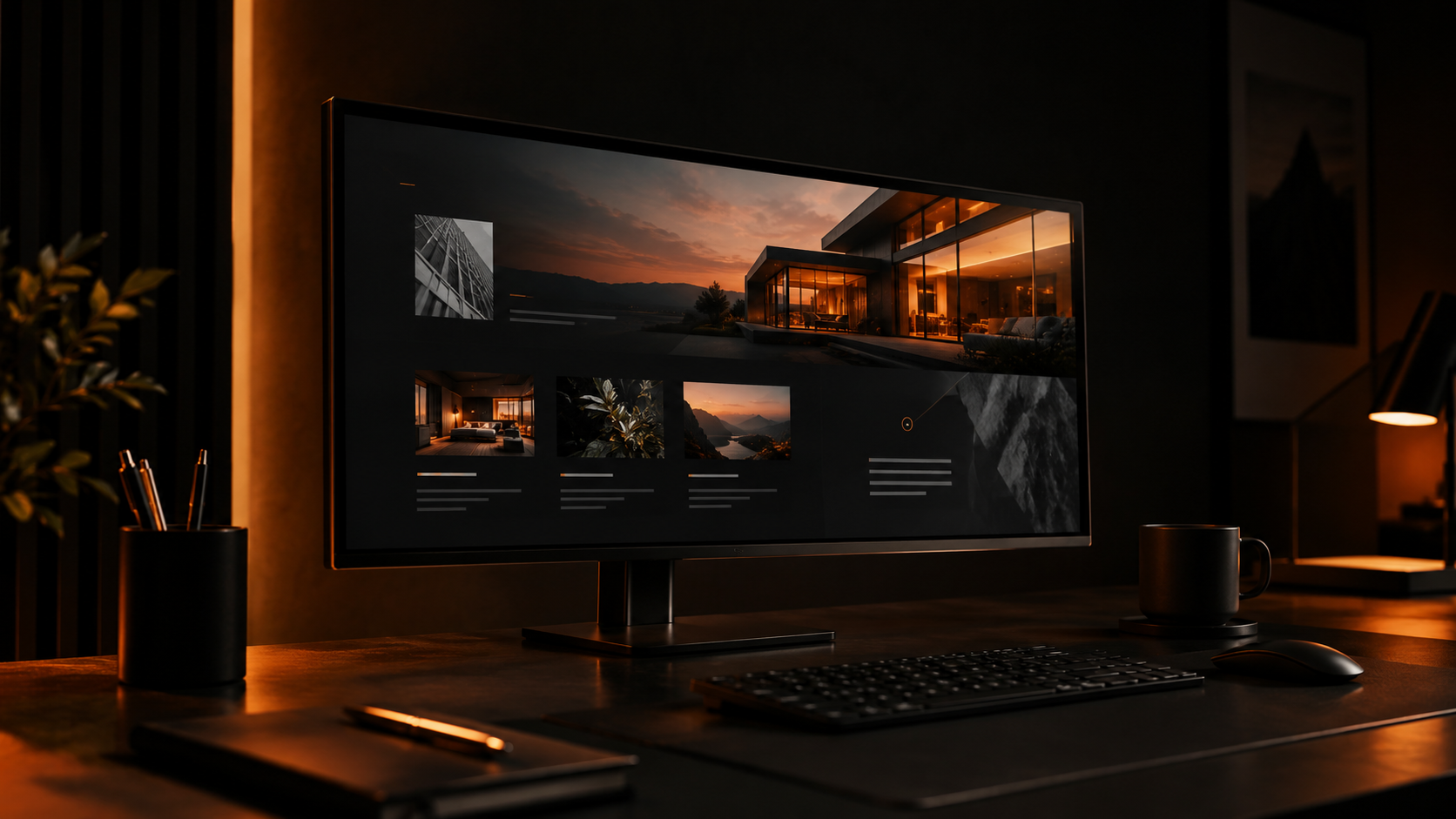 Landing page exibida em um monitor de trabalho